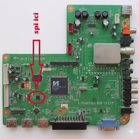 SPI flash IC location on T.MS6M182.81B board for firmware programming