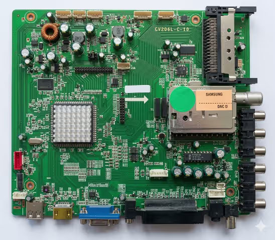 CV206L-C-10 main board for i-Joy LED 24 TV showing component layout and SPI flash location