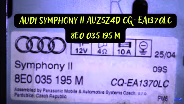Audi Symphony II AUZ5Z4D CQ-EA1370LC sticker label with part number and serial