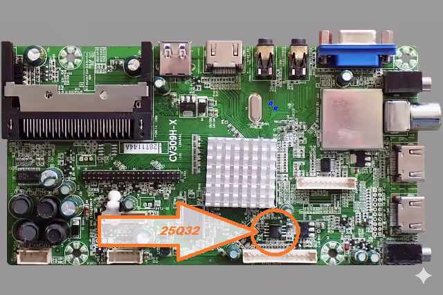 25Q32 SPI flash memory chip location on CV309H-X main board