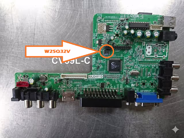 CV59L-C main board W25Q32 SPI flash chip location for ARAGON TV-2401