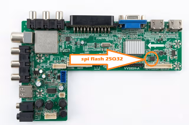 CV59SH-A SPI Flash 25Q32A location on main board JUG7.820.1059-1 for Aragon TV-3201