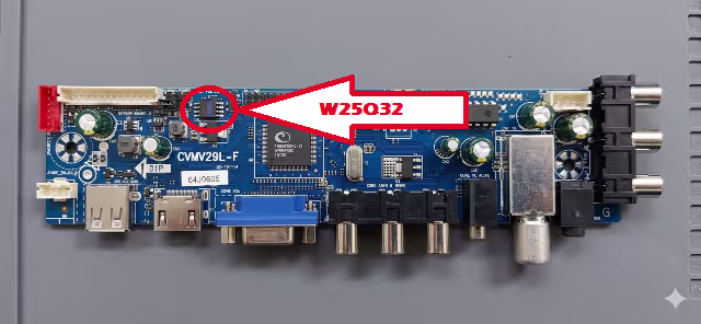 CVMV29L-F Main Board SPI Flash W25Q32A Chip Location Index