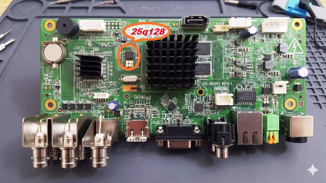 SPI 25Q128 flash IC location on DS-80293 REV1.1 board