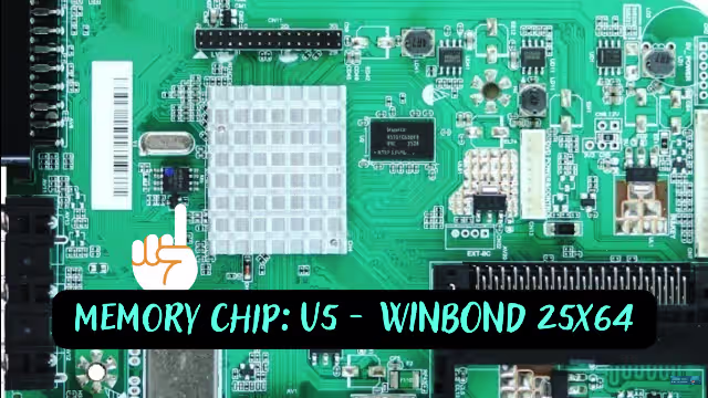 T.EME380.61 SPI flash memory chip 25Q64 location on main board