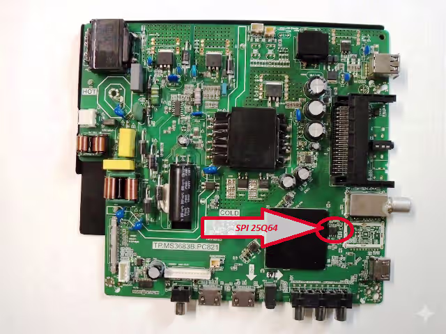 SPI 25Q64 Flash IC Location on TP.MS3683B.PC821 Main Board