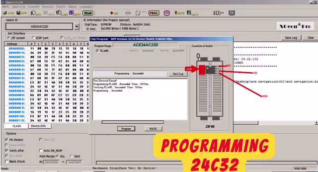 Programming FIS memory chip as 24C32 EEPROM using TL866 II Plus programmer with SOIC8 clip
