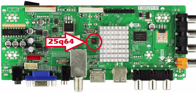 GD25Q64 SPI flash memory chip location on T.SIS221.61 motherboard