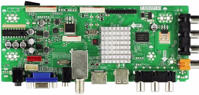 T.SIS221.61 motherboard for HISENSE 24D33AU LED TV showing main components and SPI flash location