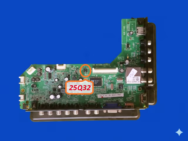 25Q32 SPI Flash Memory Location on 40-MS1306-MAB2LG Main Board