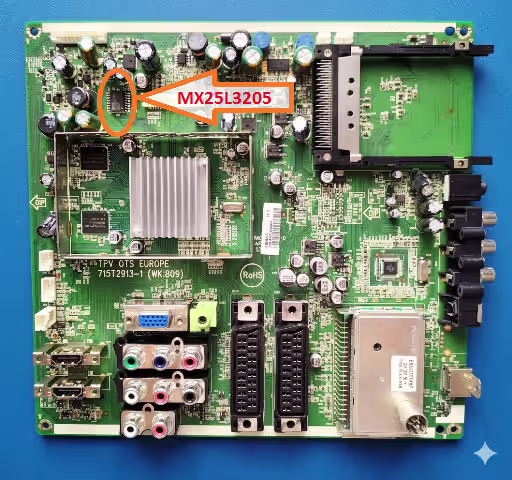 MX25L3205 SPI Flash IC location on 715T2913-1 main board for HAIER LT32M1C