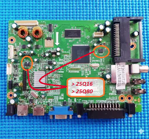 CV7050L-I SPI flash chip location 25Q16 25T80