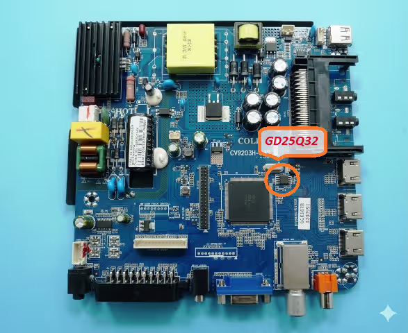 GD25Q32 SPI Flash chip location on CV9203H-Q42 main board