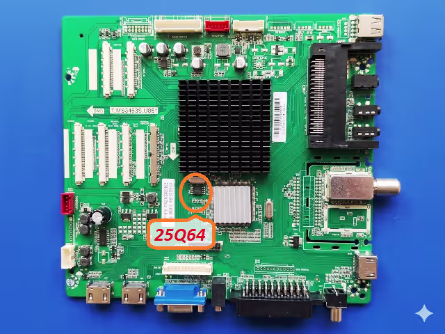 25GD64 SPI flash memory chip location on T.MS3463S.U851 board