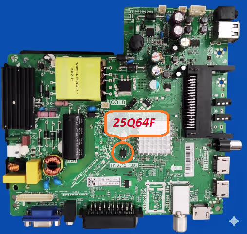 SPI 25Q64 Flash Memory IC Location on TP.S512.PB83 Main Board