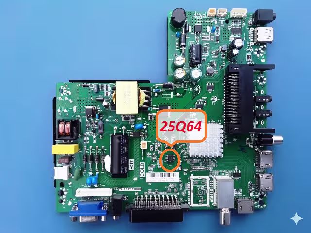 25Q64 SPI flash memory chip location on Tp.s512.pb818 main board
