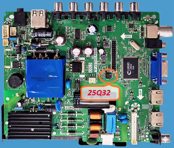 GD25Q32B SPI flash chip location on TP.VST59S.PB801 main board for PLUTO KE32AS303 TV repair
